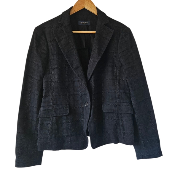 Piazza Sempione Women Black Structured Grid Notch Lapel Blazer, Size 44/ US 8 - Picture 1 of 10